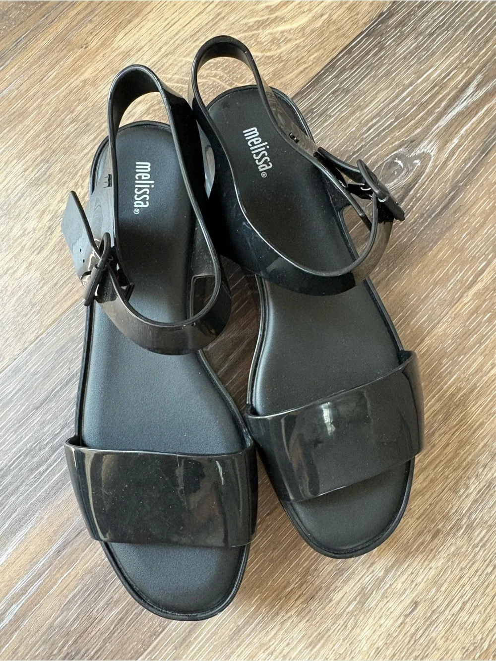 Melissa Mar Black Gloss Platform Sandals Sz 9